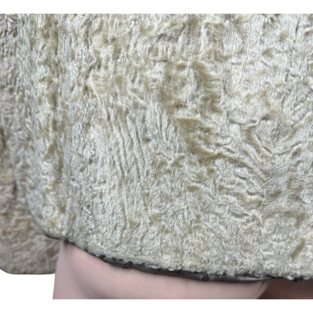 Vtg Persian Lamb Coat w/ Mink Collar Large Buttons Tan Brown 60s 70s Striplings - Picture 10 of 16